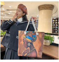 Nueva bolsa de mano bolsa de playa Bart pintado pintura bolsa de dibujos animados lino bolsa de lona de gran capacidad negro hermosa mujer - details 31