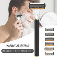 Maquinilla de afeitar portátil de acero inoxidable para hombres, cabezales de corte de seis capas, para baño, Hotel, viaje, uso doméstico - details 6