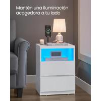 Mesita de Noche con Iluminación LED Ajustable, Mesa Auxiliar con Cajones, Cajonera, para Dormitorio, Sala de Estar, Estilo Moderno, Blanco Nube LET834W01 - details 7