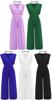 Monos de Cintura Alta para Mujer 2024 Estilo Sexy y Delgado con Cuello en V con Falda Ancha y Pantalones Material de Poliéster Para Primavera/Verano - details 16