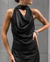 Vestido elegante de moda con cuello oscilante y cuello Halter, novedad de verano, vestido ceñido de satén con cintura ajustada - details 5