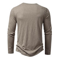 Camiseta de manga larga para hombre, Camisa de algodón con botones y cuello Henley, informal, de Color sólido, a la moda, transpirable, para uso diario - details 13