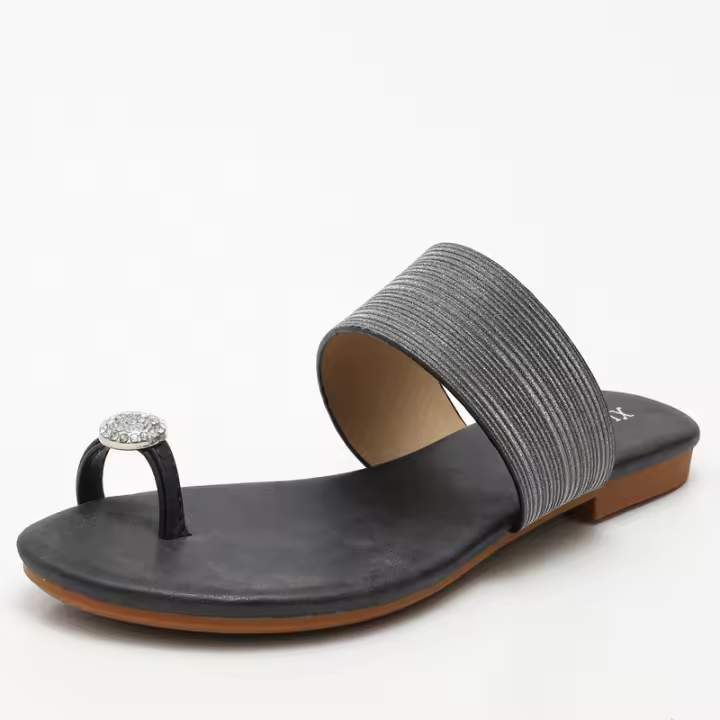 Sandalias Planas Cómodas de Fondo Suave para Mujer Zapatillas de Playa de Moda de Gran Tamaño con Diamantes de Imitación - 1