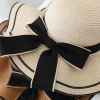 Nuevo Verano Mujer sol Casual moda pajarita paja de pescador con lazo cinta viaje playa sombrero versátil resistente a los rayos UV - details 4