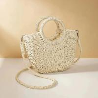 Bolso de playa de media luna de vid de hierba tejido a mano, bolso de hombro hueco de verano para mujer de gran capacidad - details 3