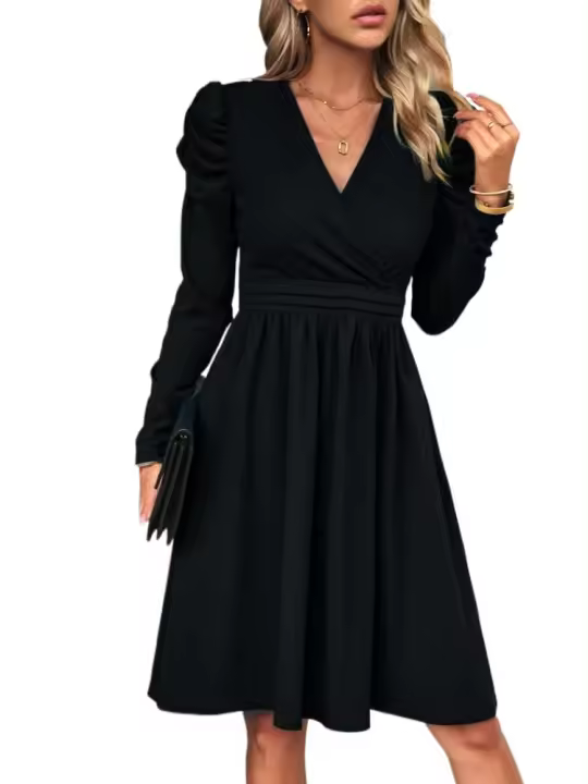 Vestido elegante para mujer de color sólido, estilo línea A, primavera otoño 2025. - 1
