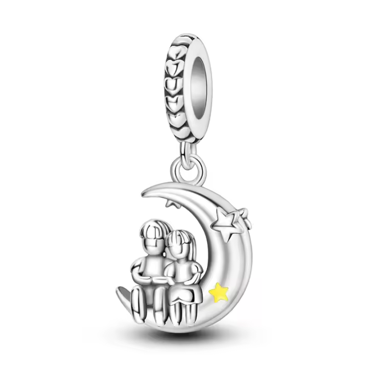 Pulsera de plata de dos tonos con colgante triple celestial de cuentas en forma de corazón para la fabricación de joyas - 1