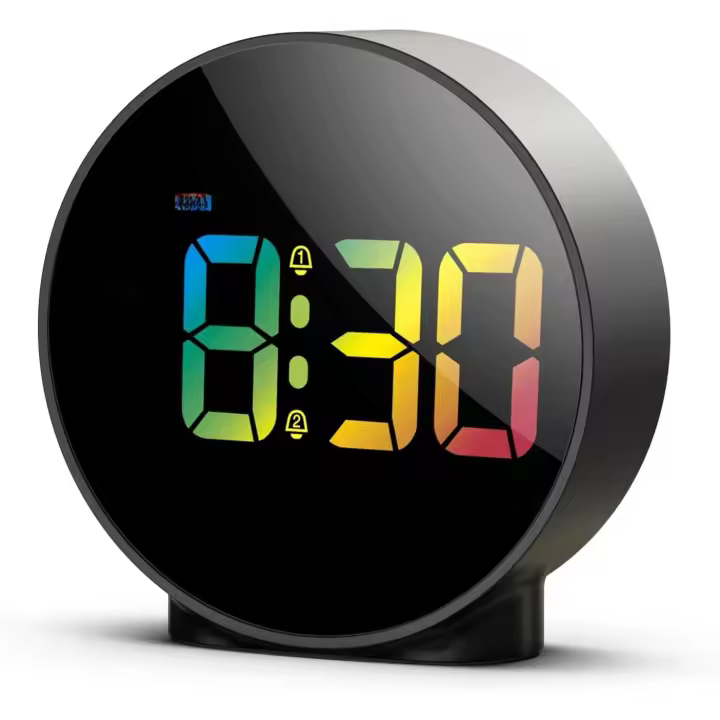 Reloj despertador digital L, pantalla curva HD colorida, fuente de alimentación de batería/USB, brillo estable de 4 niveles. - 1