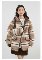 Abrigos de plumas para mujer, chaqueta holgada de un solo pecho con capucha y rayas contrastantes, chaqueta femenina para Otoño e Invierno 2024 - details 22