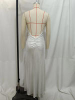 Vestido de noche para mujer con tirantes de lámina metálica, sólido, informal, sin mangas, elegante, fruncido, sin espalda, forrado - details 5