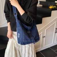 Bolso de hombro de lona vaquera, bolso Vintage con correa y hebilla, estilo callejero, Color sólido, gran capacidad, bolso de mano sencillo para estudiantes - details 1