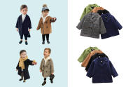 Chaqueta de Tweed verde aguacate con solapa para niños y niñas, abrigo de lana mediano, cálido - details 5