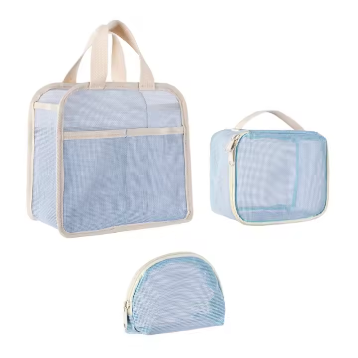 3 unids/set bolsa de cosméticos de malla de gran capacidad bolsa de maquillaje transparente con cremallera bolsa de almacenamiento de viaje ligera de visibilidad - 1