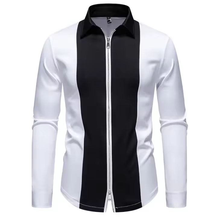 Camisas de manga larga con cierre para hombre, camisas informales para hombre, diseño de documentos, blanco y negro, escritorio de negocios y trabajo, moda de primavera - 1