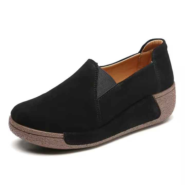 Zapatos informales con cuña de ante cómodos sin zapatos con plataforma para mujer y zapatos anchos - 1