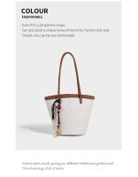 Nuevo bolso de hombro tejido retro para mujer, bolso tipo cubo, bolso tipo cesta de verduras portátil para vacaciones junto al mar - details 16