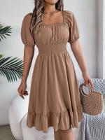 Elegante Vestido de Verano 2024 para Mujeres Cuello Cuadrado Corto Mangas Cortas con Volante - details 6