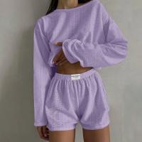 Conjunto de Pantalones Cortos Informales para Mujer Tops de Manga Larga con Cuello Redondo - details 6