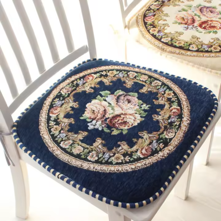 Cojín para taburete de chenilla, cojín para silla de comedor, estera para silla bordada suave con patrón Floral, estera de asiento antideslizante Vintage para las cuatro estaciones - 1