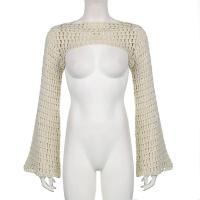 Top corto de ganchillo de manga larga para mujer, ropa de calle de punto con malla ahuecada, Y2k, 2025 - details 0