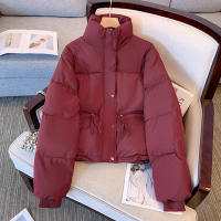 Women short thick cotton padded puffer jacket winter stand collar zipper basic coat outwear - details 25