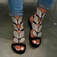 Zapatos planos de talla grande para mujer, sandalias huecas con una sola correa y diamantes de imitación de mariposa - details 3