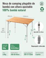 Mesa de Camping Plegable de bambú de 100 x 72 cm para 4 a 6 Personas, Marco Estable de Aluminio, 3 Alturas Ajustables con Bolsa de Transporte para jardín, Picnic, Camping - details 41