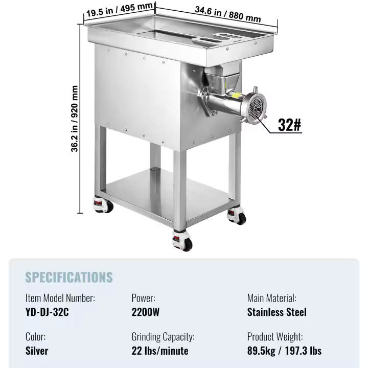 SucceBuy Picadora de carne, Picadora de carne eléctrica con cuchilla, Placa de molienda, Fabricante de salchichas, Picadora de carne comercial de acero inoxidable - 1