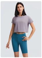 Blusa holgada sin costuras para mujer, Top corto de manga corta para Yoga, correr, Fitness, gimnasio, secado rápido - details 17