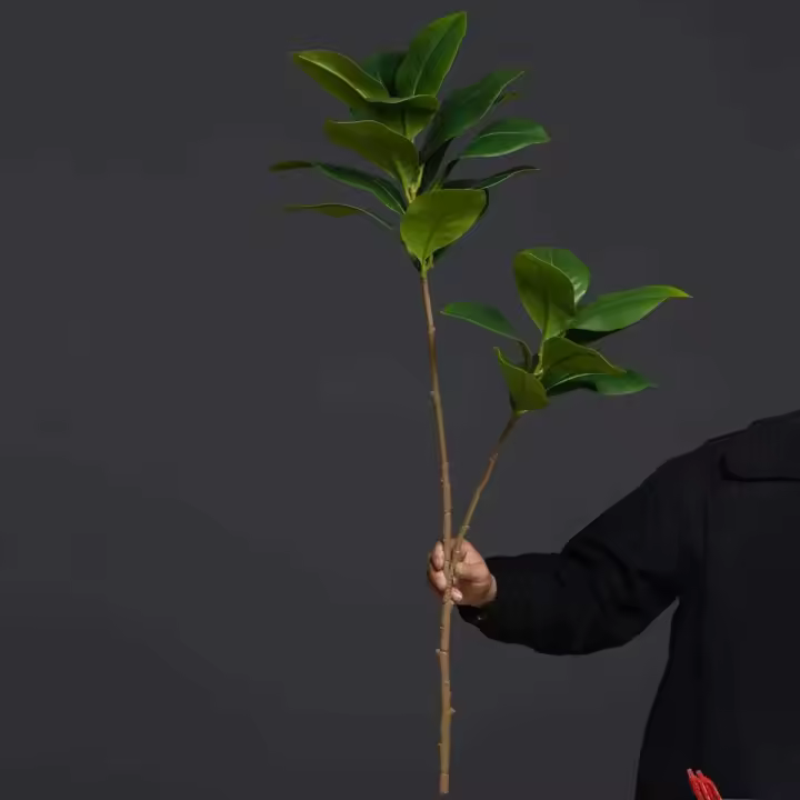 Decoración de Campo Verde Artificial de Alta Calidad 105cm, Ramas de Magnolia Falsas, Hojas de Goma Plástica, 2 Garfos - 1
