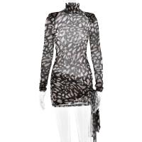 JULISSA MO-vestido Bandage de leopardo con cuello alto para mujer, vestido de manga larga y cintura alta, ropa ajustada elegante para fiesta y discoteca - details 0