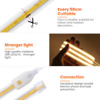 Tira de luces LED COB de alto brillo, cinta de 288leds/M con enchufe europeo de 220V CRI RA90 para iluminación de jardín al aire libre, dormitorio y cocina - details 4