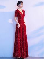 Elegante noche de compromiso para novias francesas, vestido de boda con lentejuelas, lujo de alta gama, traje de regreso a casa de nicho, rojo - details 11