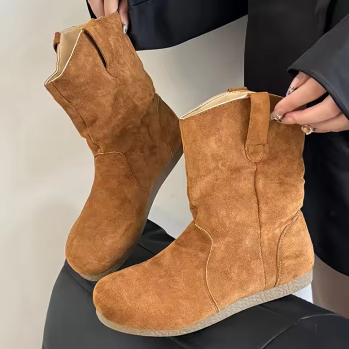 2025 otoño e invierno nuevas botas cortas de punta redonda aumento de altura interior retro pila de viento perezoso botas de caballero occidental zapatos de mujer. - 1