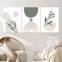 Póster Moderno Abstracto Boho con Marco de DHROOM Pintura en Lienzo de Hojas de Plantas y Línea del Sol para Decoración de Sala de Estar - details 4