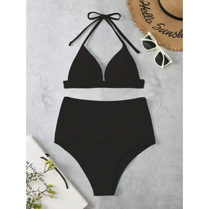 Bikinis triangulares 2025, traje de baño Push Up para mujer, traje de baño sólido Sexy de cintura alta, traje de baño para mujer, ropa de playa de verano - 1