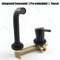 Grifo de Baño TOPX Montado en la Pared Mate Negro con Fregadero Integrado de Bronce Control Dual de Agua Caliente y Fría - details 8