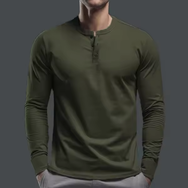 Día del padre Ropa transfronteriza de primavera y otoño Camiseta para hombres europeos y americanos Camisa básica Henry de manga larga para hombres - 1