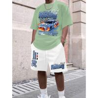 Conjunto de dos piezas de pantalones cortos de manga corta de moda con estampado de carreras de verano para hombre - details 10