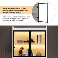 Gabinete de Almacenamiento con Luz Estante de Exhibición de Coleccionables con Puertas de Vidrio Emergentes 16 Colores Disponibles Ideal para Sala de Estar Blanco o Negro - details 12