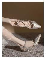 Tacones altos delgados con diamantes de imitación puntiagudos, zapatos de boda, zapatos de fiesta exquisitos y brillantes para mujer - details 4
