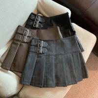 Minifaldas de cuero Pu para mujer, ropa de calle, Falda plisada de cintura alta, faldas acampanadas informales ajustadas negras coreanas Vintage - details 11
