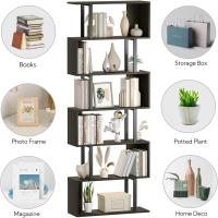 Estantería geométrica, estantería en forma de S, estantería de 6 niveles para dormitorio, estantería decorativa de madera moderna, estantería alta para oficina en casa, color negro - details 6