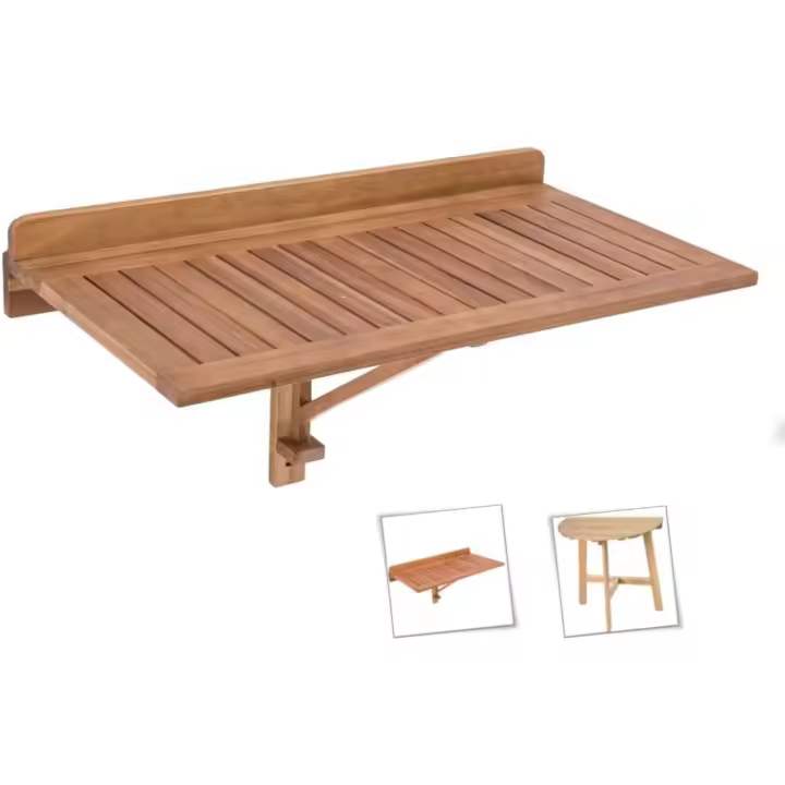 Mesa de Pared Plegable de Acacia Madera Natural 45x47x80 cm Ideal para Balcón, Terraza, Jardín - 1