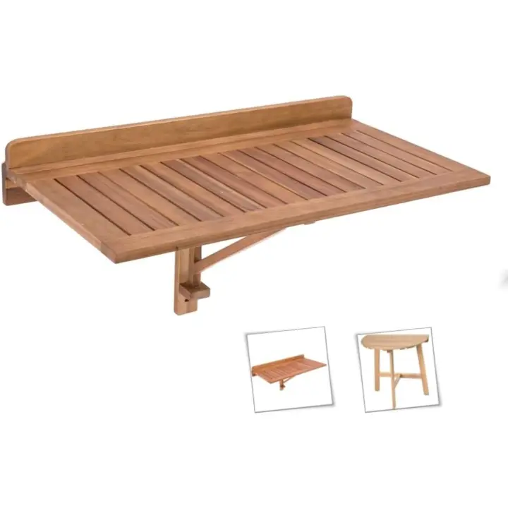 Mesa de Pared Plegable de Acacia Madera Natural 45x47x80 cm Ideal para Balcón, Terraza, Jardín - 1
