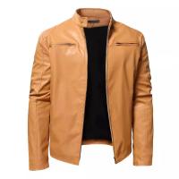 Chaqueta de Moto de Cuero Negro para Hombres Cuello Alto, Color Sólido, Calidez de Invierno, Estilo Callejero - details 4