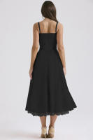 Vestido midi de satén con tirantes finos para mujer, abertura frontal, ahuecado, con bolsillos - details 58