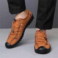 Sandalias para hombre, novedad de verano 2025, zapatos casuales de cuero hueco para hombre, zapatos antideslizantes con agujeros para conducir, sandalias de cuero de fondo suave para hombre - details 3