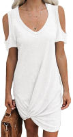 Vestido de manga corta para mujer, camiseta retorcida con hombros descubiertos, Color sólido, verano europeo y americano, primavera y verano - details 2