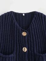 Chaleco de Punto sin Mangas de Moda Coreana para Mujer Cuello en V, Botón Azul, Bolsillos de Adelante, Rojo - details 16